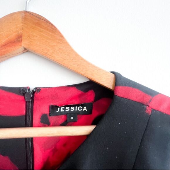 Jessica Dress Sleeveless Scuba Black Red Floral Women's 8 Stretch Back Zip - Picture 3 of 9